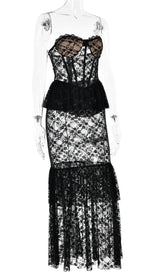 BLACK STRAPLESS LACE MERMAID DRESS