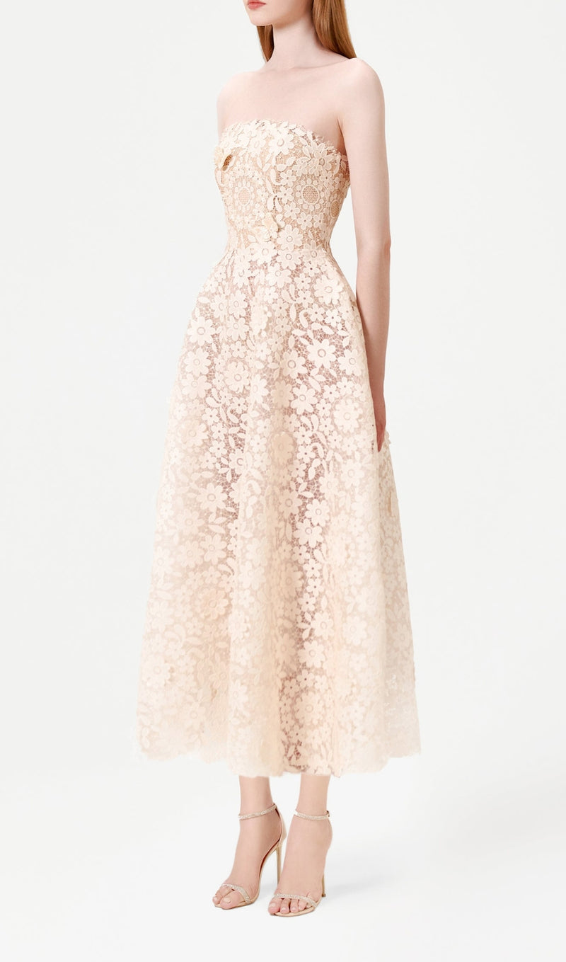 Beaded Butterflies Midi Dress In Beige