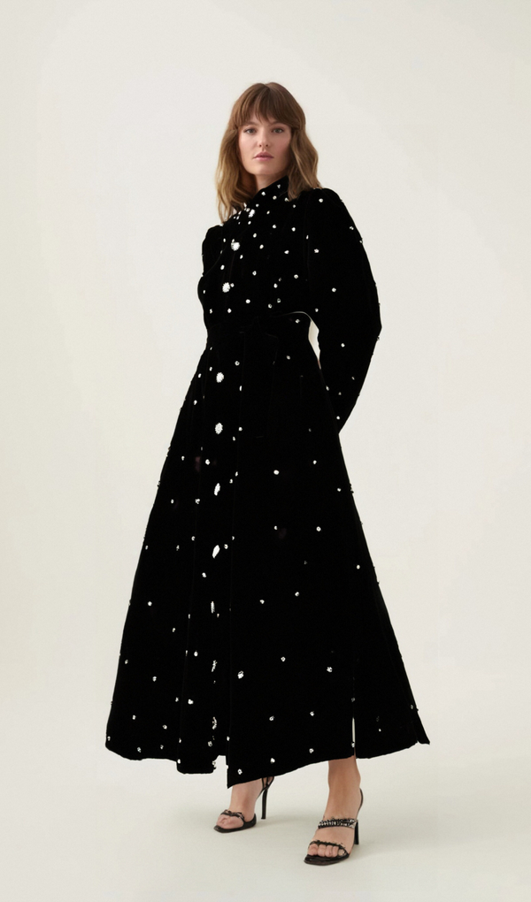 Lola black embellished velvet midi dress