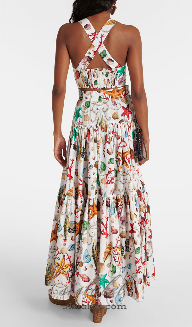 LOUISE CAPRI PRINTED HIGH-RISE COTTON MAXI DRESS