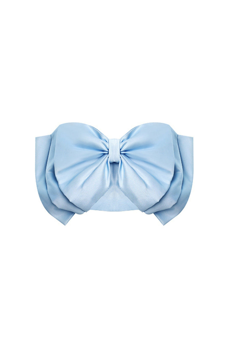 BOW STRAPLESS TOP IN BLUE