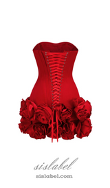 ANGELA RED FLOWER-TRIM EMBELLISHED STRAPLESS MINI DRESS