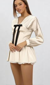 Lina white bowknot glitter-detail mini dress