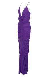 FLOWER-EMBELLISHED  PLUNGE MAXI DRESS IN AMETHYST