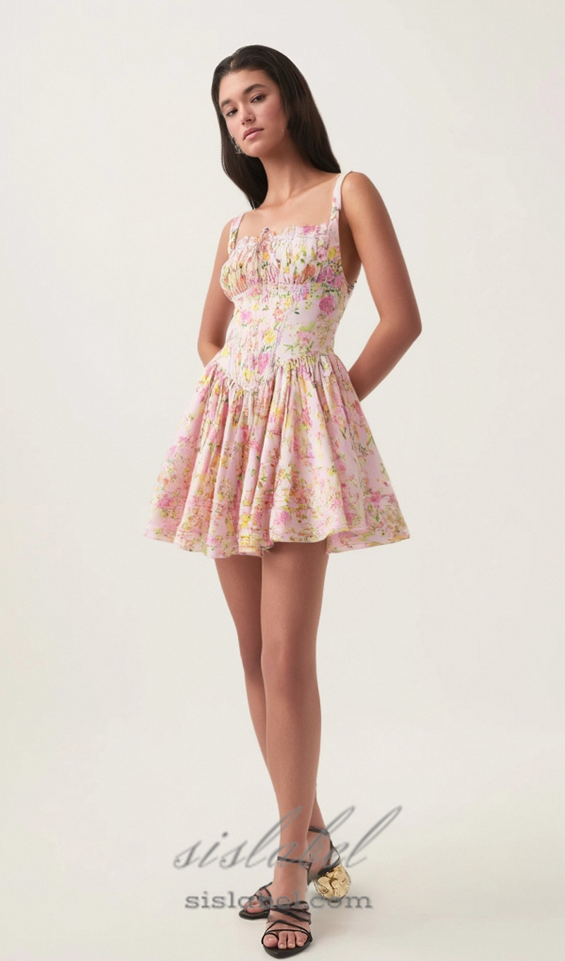 Pink Meadow Print Cotton Mini Dress