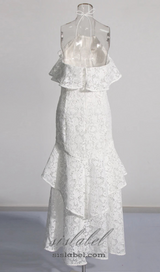 LYNN GARDENIA GUIPURE LACE RUFFLE GOWN IN WHITE