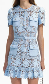 LIGHT BLUE LACE PEPLUM MINI DRESS