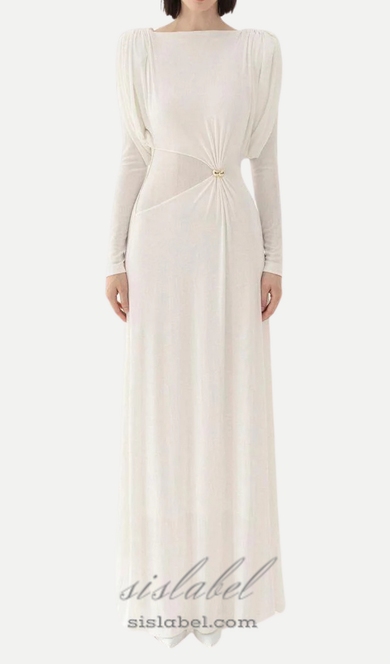 white straight boat neck knitted fabric maxi dress