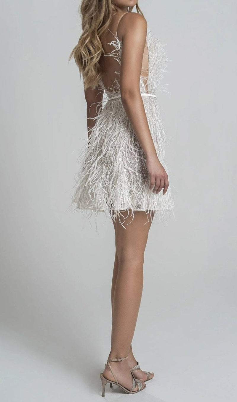 Deep V Plunge Neck Feather Cami Dress