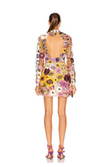 Embroidered Flower Long Sleeve Mini Dress