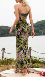 STRAPLESS FLORAL SEQUIN MAXI DRESS