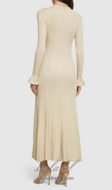 Ribbed viscose lamé midi dress in beige