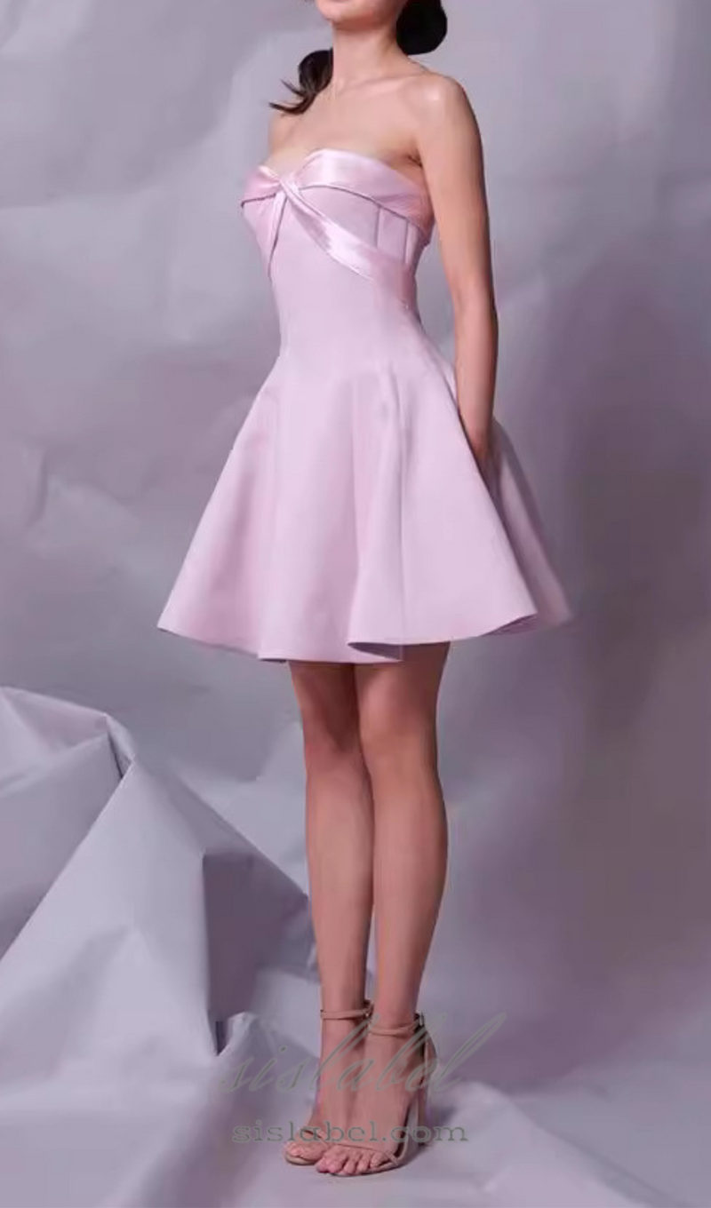 BOW STRAPLESS MINI DRESS IN PINK