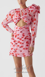 PETAL PRINT CUTOUT MINI DRESS IN PINK