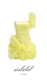 One shoulder ruffle mini dress in yellow