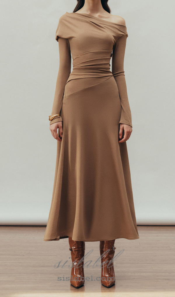 Aria Draped maxi Dress in Hazelnut