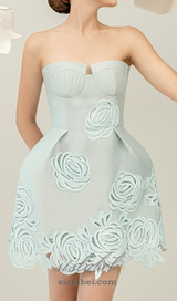 THERA FLOWER EMBELLISHED MINI DRESS IN PALE BLUE