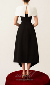 AUDREY SLIT CAPE MIDI DRESS IN BLACK