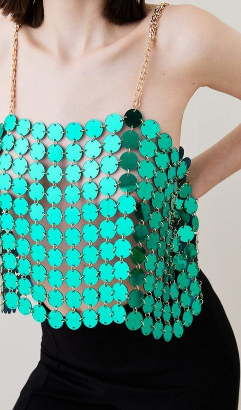 MIRRORED DISC CROP TOP IN GREEN