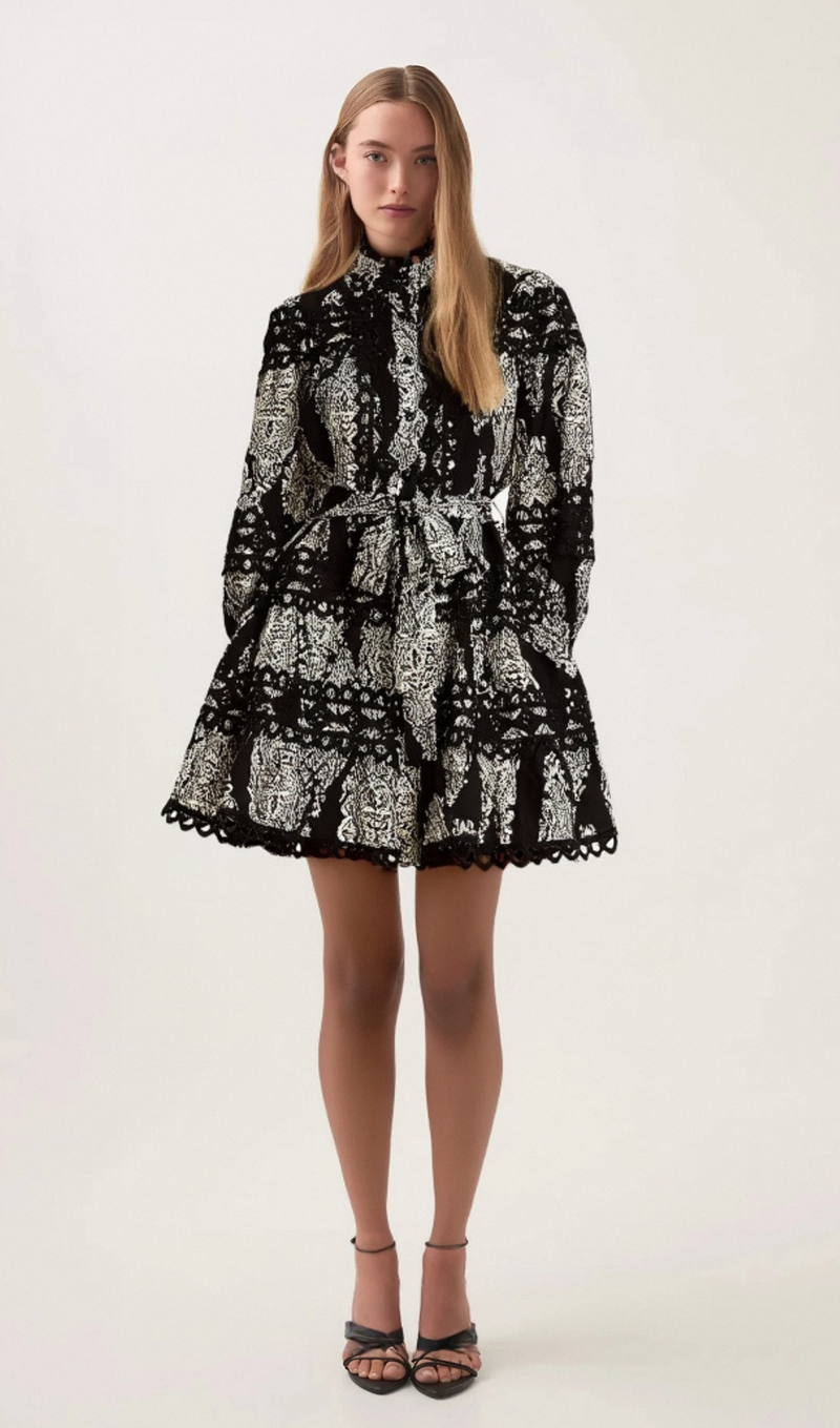 Bérengère black pattern-print mini dress