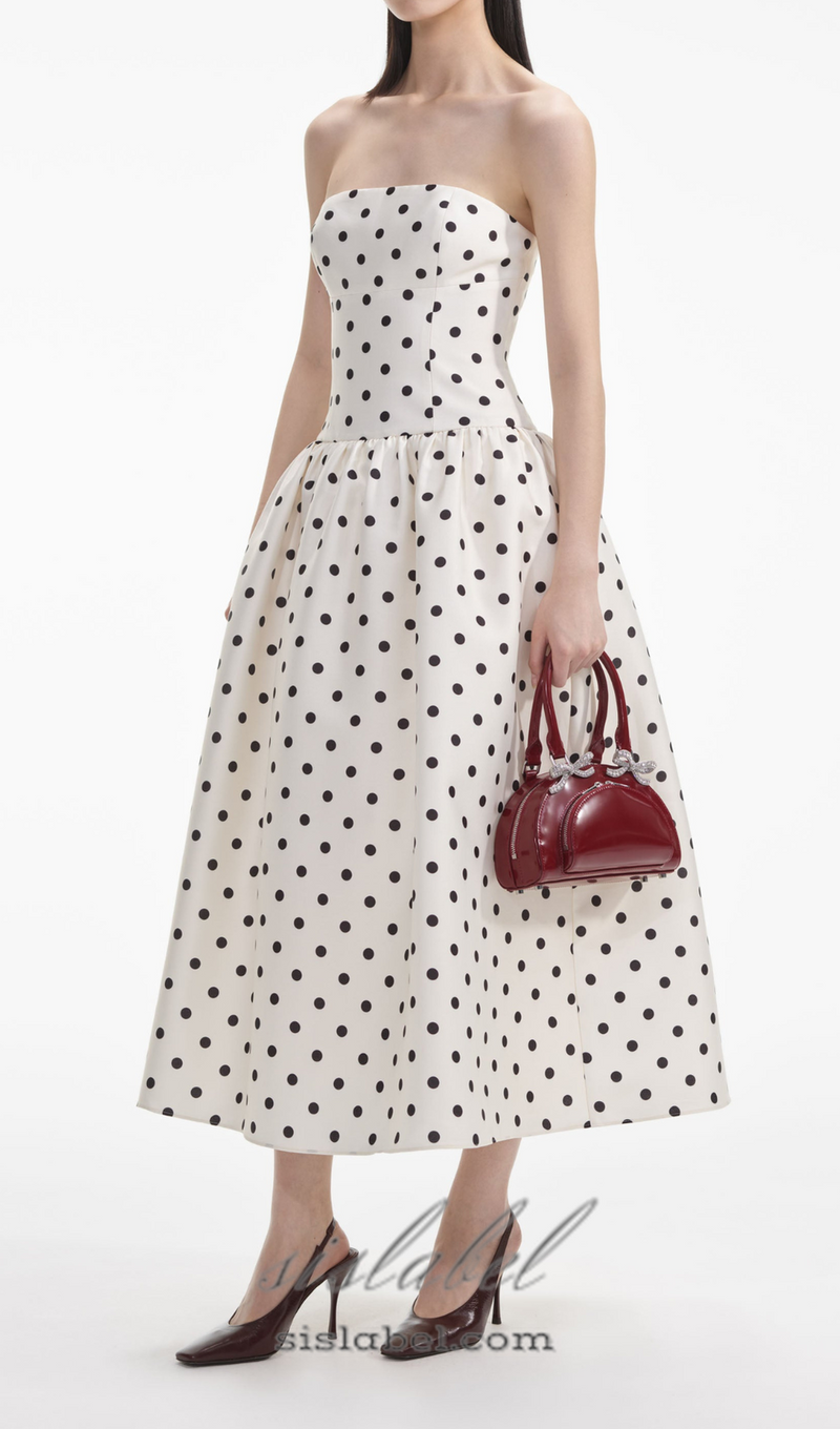 ULA CREAM POLKA DOT TAFFETA MIDI DRESS