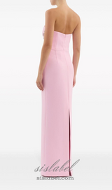 MEROY FLORAL EMBROIDERY STRAPLESS MAXI DRESS IN PINK