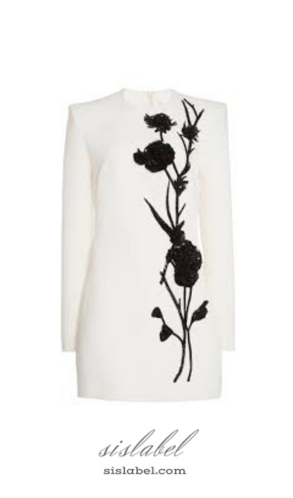 HELEN FLOWER EMBELLISHED MINI DRESS IN WHITE