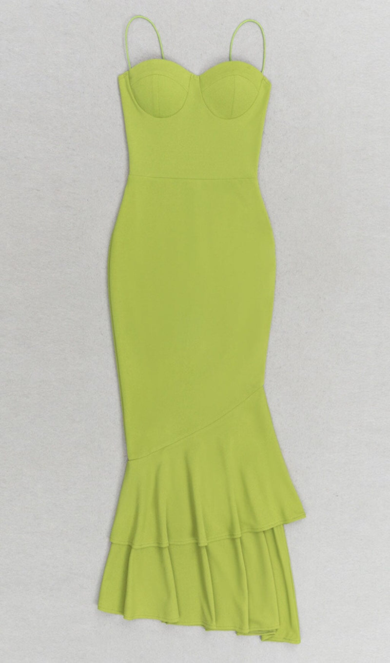 STRAPPY FISHTAIL MAXI DRESS IN GREEN