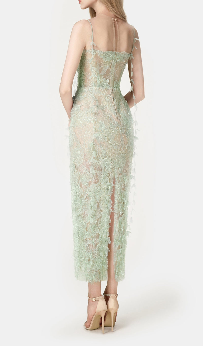 Mint Beaded Lace Pencel Dress