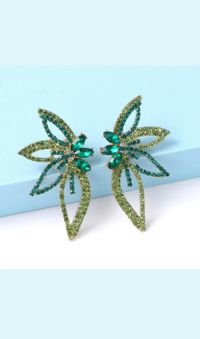 GREEN CRYSTAL FLOWER EARRINGS