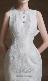 ALEXANDRA PEGGED BACK SLIT BROCADE MIDI DRESS IN WHITE