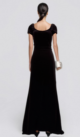 Kristin black faux-pearl embellished velvet maxi dress