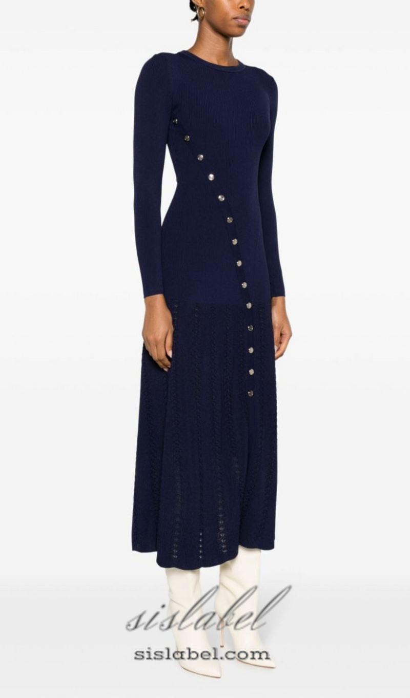 VIOLA RIBBED-KNIT MIDI DRESS IN NAVY BLUE