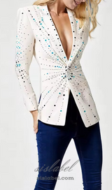 GLADYS WHITE PEAK LAPEL BLAZER WITH BEADINGS