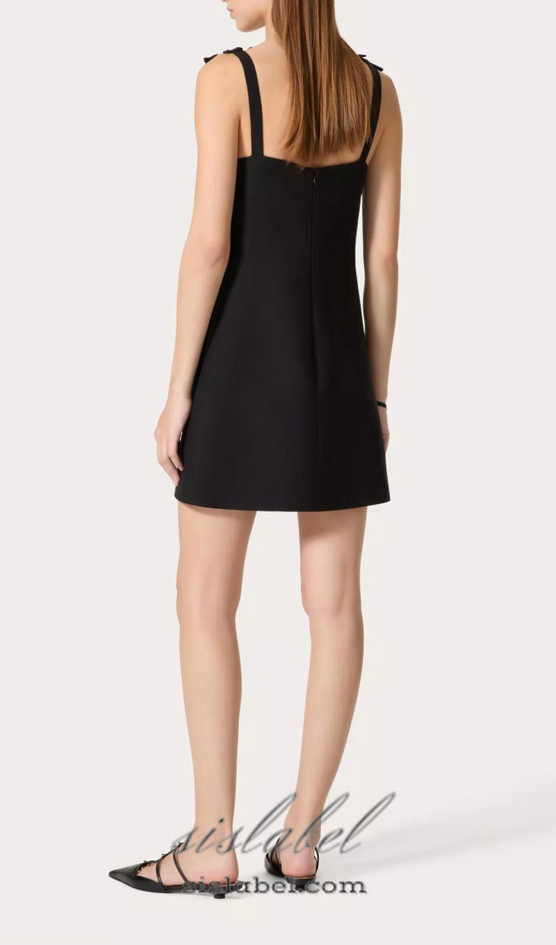 DOREEN EMBROIDERED CREPE COUTURE MINI DRESS IN BLACK