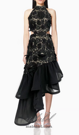 MADGE FLOWER EMBELLLISHED CUT OUT MAXI DRESS IN BLACK