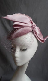 PINK SATIN BOW VEIL FASCINATORS