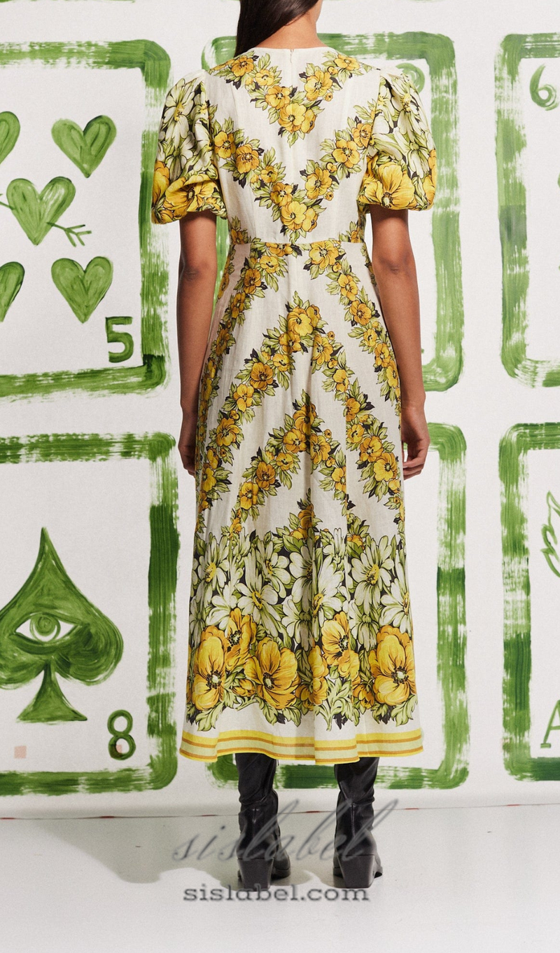 ALYSSA FLORAL PRINT MIDI DRESS IN YELLOW