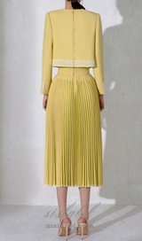 draped top pleat skirt set in yellow