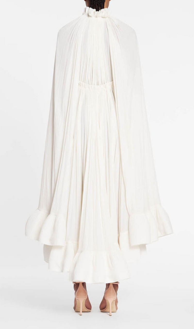 RUFFLE TRIM MAXI DRESS IN WHITE