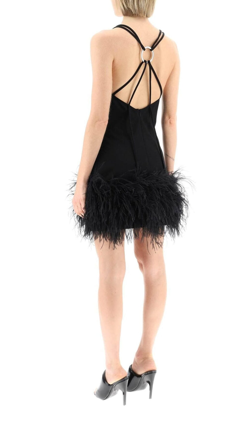 FEATHER BLACK MINI DRESS