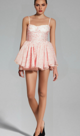 Thérèse pink floral-print puffy mini dress