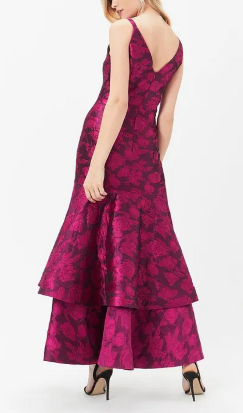 layer Jacquard Maxi dress in red