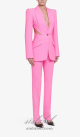 SLASHED SINGLE-BREASTED JACKET SUIT IN PINK