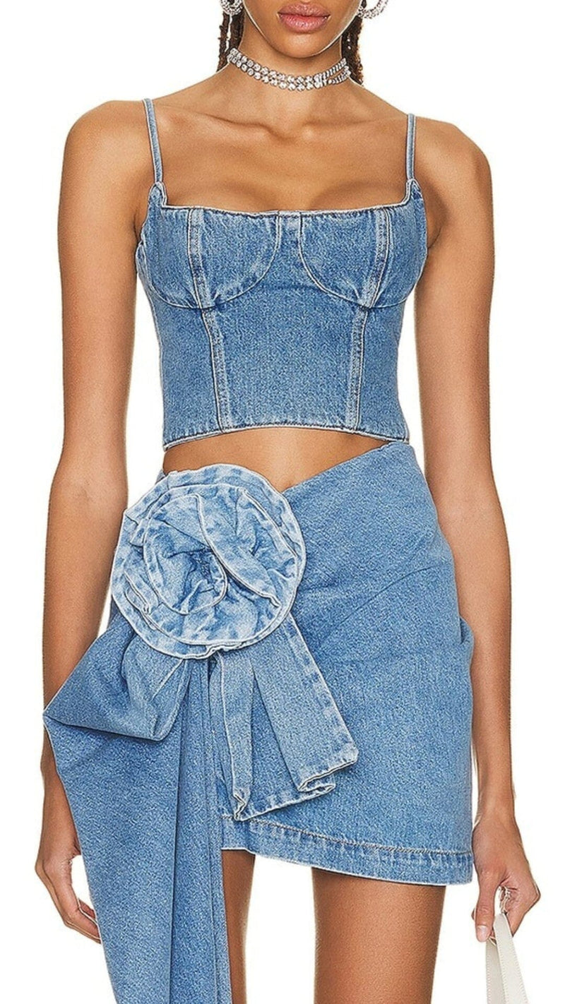 MOICU DENIM CROPPED CAMI TOP