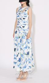 FLORAL CUTOUT MIDI DRESS IN BLUE