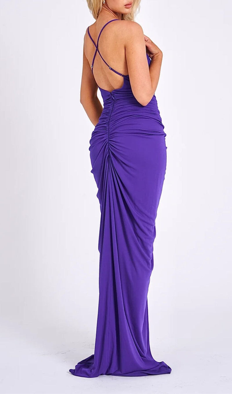 FLOWER-EMBELLISHED  PLUNGE MAXI DRESS IN AMETHYST