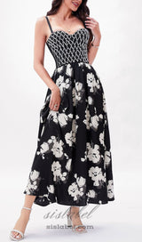 BLACK BEAD FLORAL MAXI DRESS