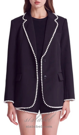 Imitation Pearl Trim Blazer in black