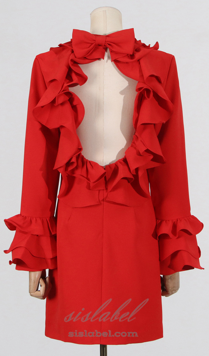 Alessandro Ruffle Backless Mini Dress in red